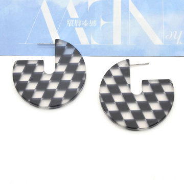 Classic plaid grid tartan pattern design acrylic vintage hoop earrings women